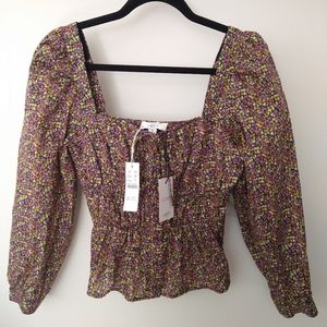 $148 J. Crew liberty square neck cinched waist floral print blouse/top size 6